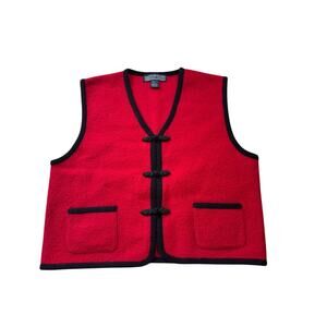 Vintage HERMAN GEIST Women's 100% Wool Vest; Large; Black Trim; Toggle buttons